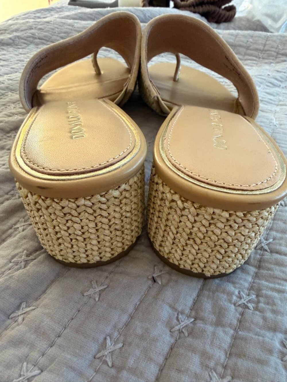 Donald J. Pliner Womens Naia Sandals Size 9.5 Tan Raffia Saddle Slip On Casual - Picture 9 of 11